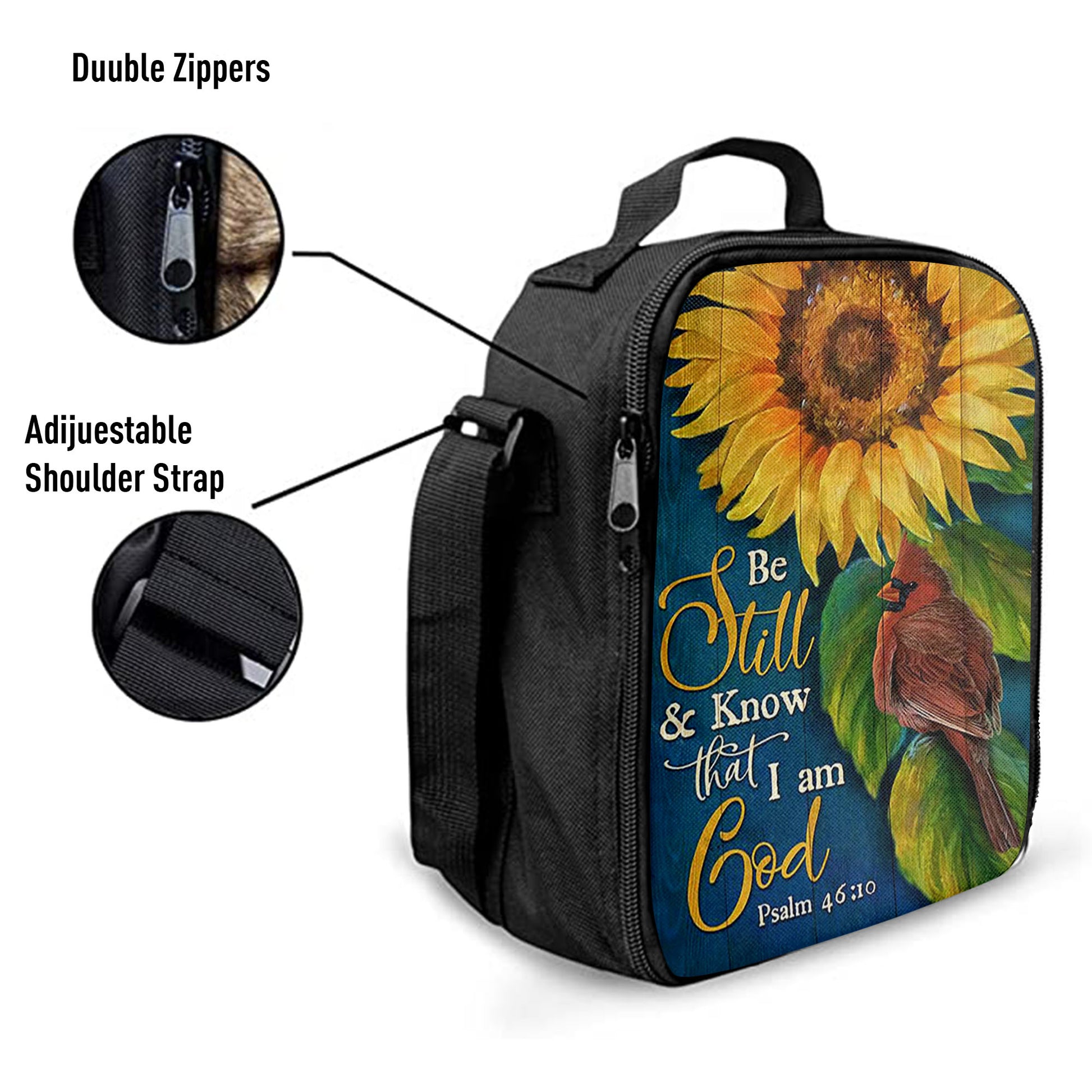 Christian Lunch Bag, Be Still And Know That I Am God Sunflower Cardinal Lunchbag, Lunch Bag, Lunch Bags For Adults