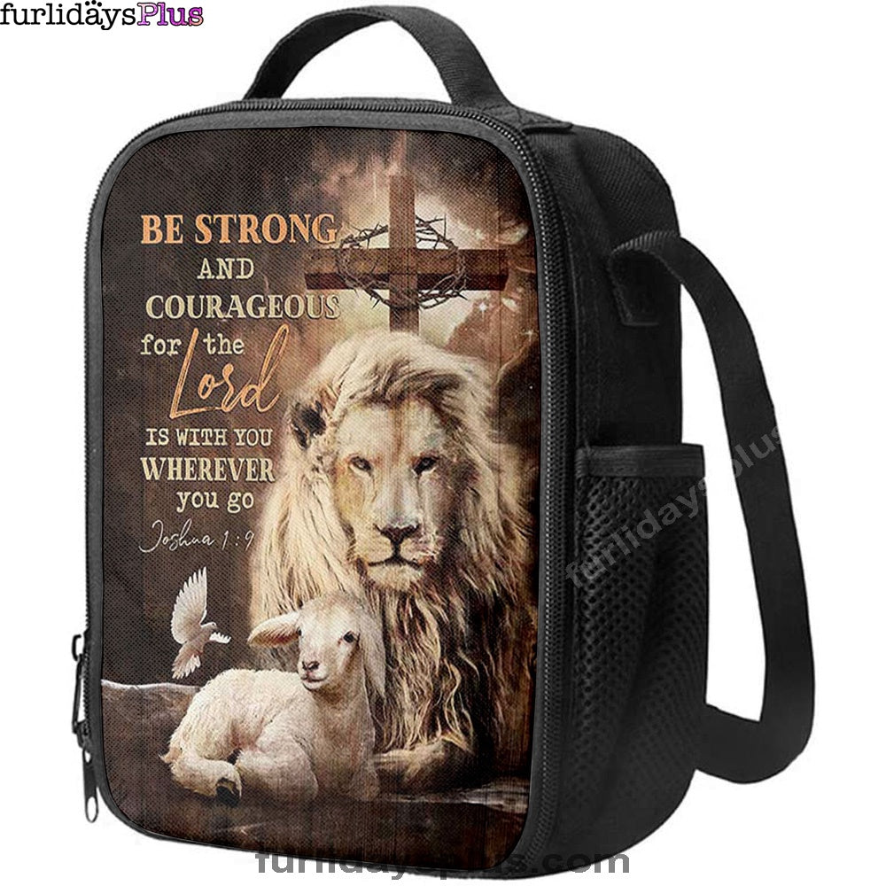 Christian Lunch Bag, Be Strong And Courageous Lion White Lamb Lunchbag, Lunch Bag, Lunch Bags For Adults
