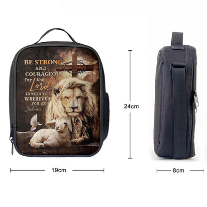 Christian Lunch Bag, Be Strong And Courageous Lion White Lamb Lunchbag, Lunch Bag, Lunch Bags For Adults