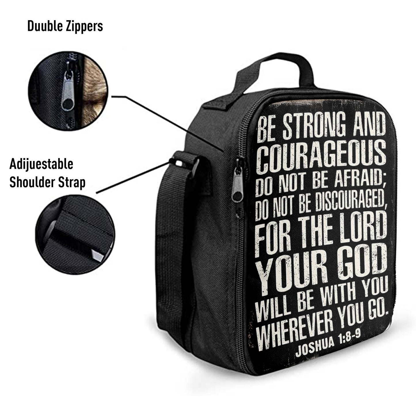 Christian Lunch Bag, Be Strong And Courageous Scripture Lunchbag, Joshua 1 8 9, Lunch Bag, Lunch Bags For Adults