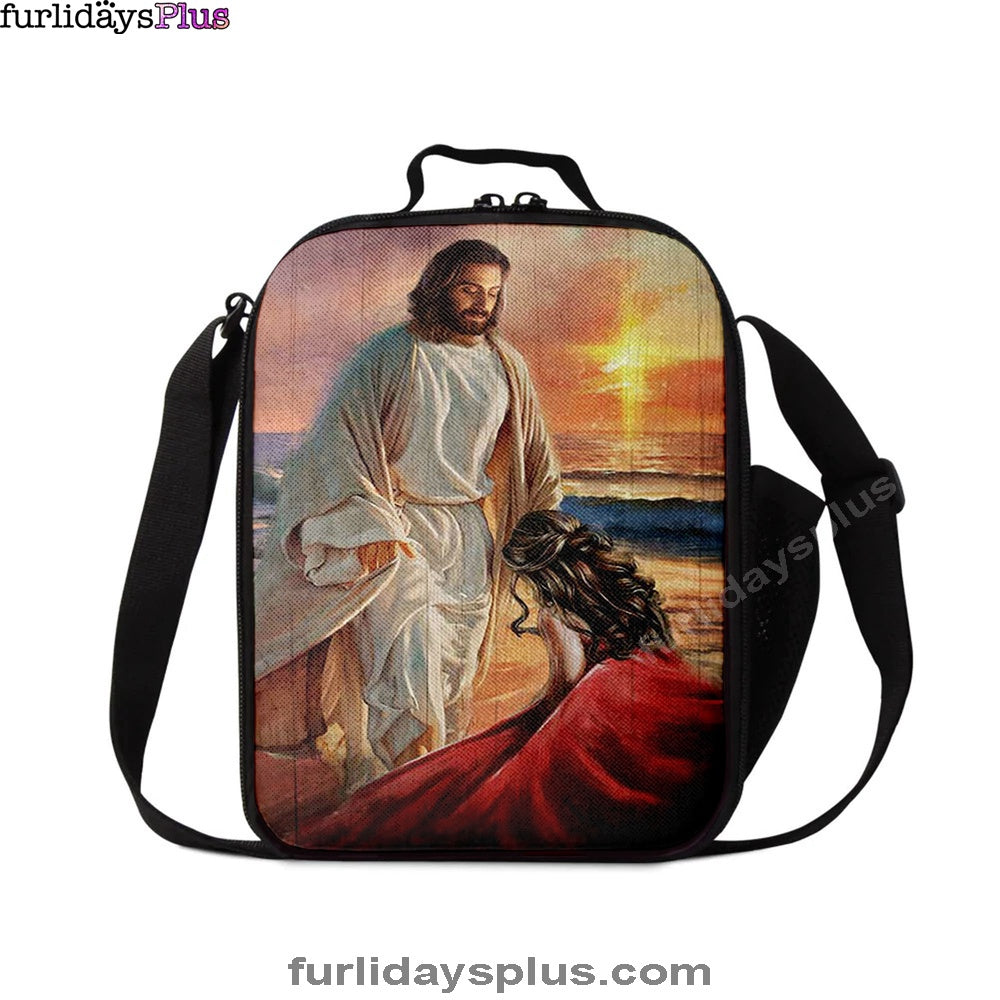 Christian Lunch Bag, Beautiful Sunset Kneeling Before God Lunchbag, Lunch Bag, Lunch Bags For Adults