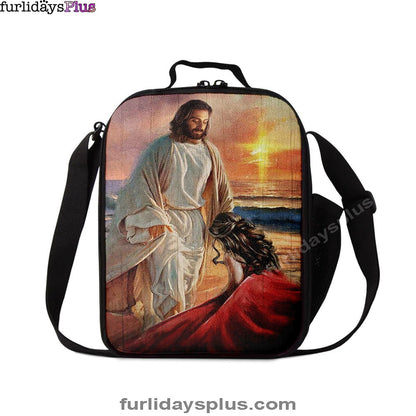 Christian Lunch Bag, Beautiful Sunset Kneeling Before God Lunchbag, Lunch Bag, Lunch Bags For Adults