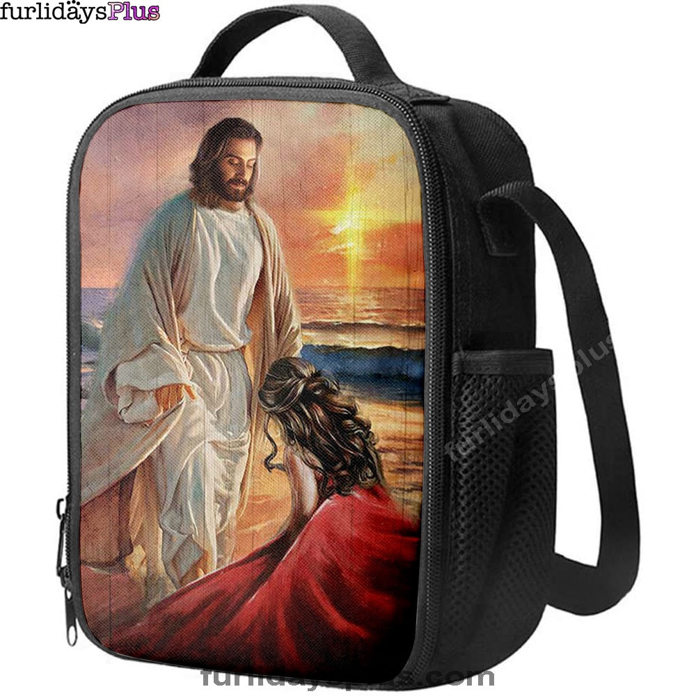 Christian Lunch Bag, Beautiful Sunset Kneeling Before God Lunchbag, Lunch Bag, Lunch Bags For Adults