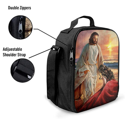 Christian Lunch Bag, Beautiful Sunset Kneeling Before God Lunchbag, Lunch Bag, Lunch Bags For Adults