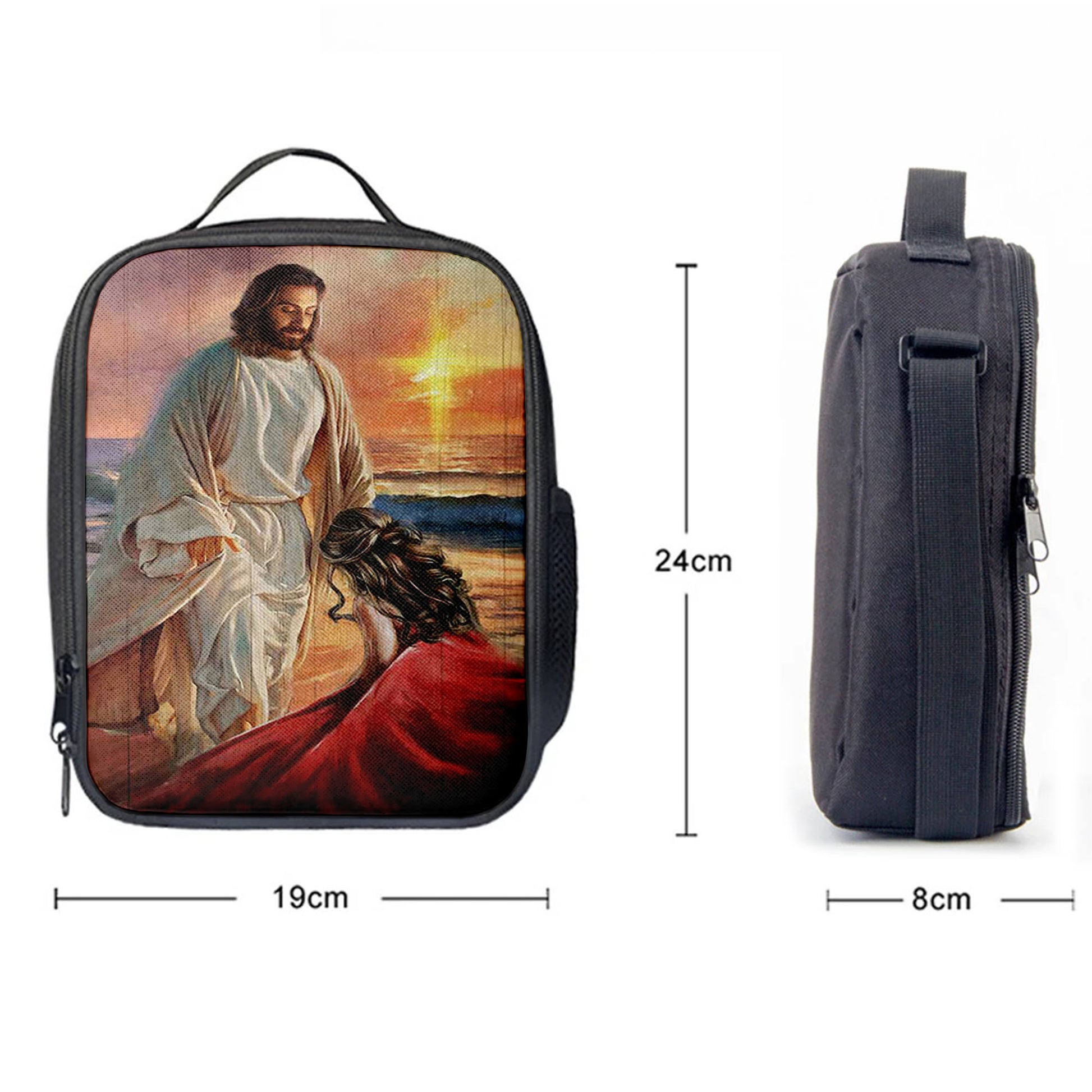 Christian Lunch Bag, Beautiful Sunset Kneeling Before God Lunchbag, Lunch Bag, Lunch Bags For Adults