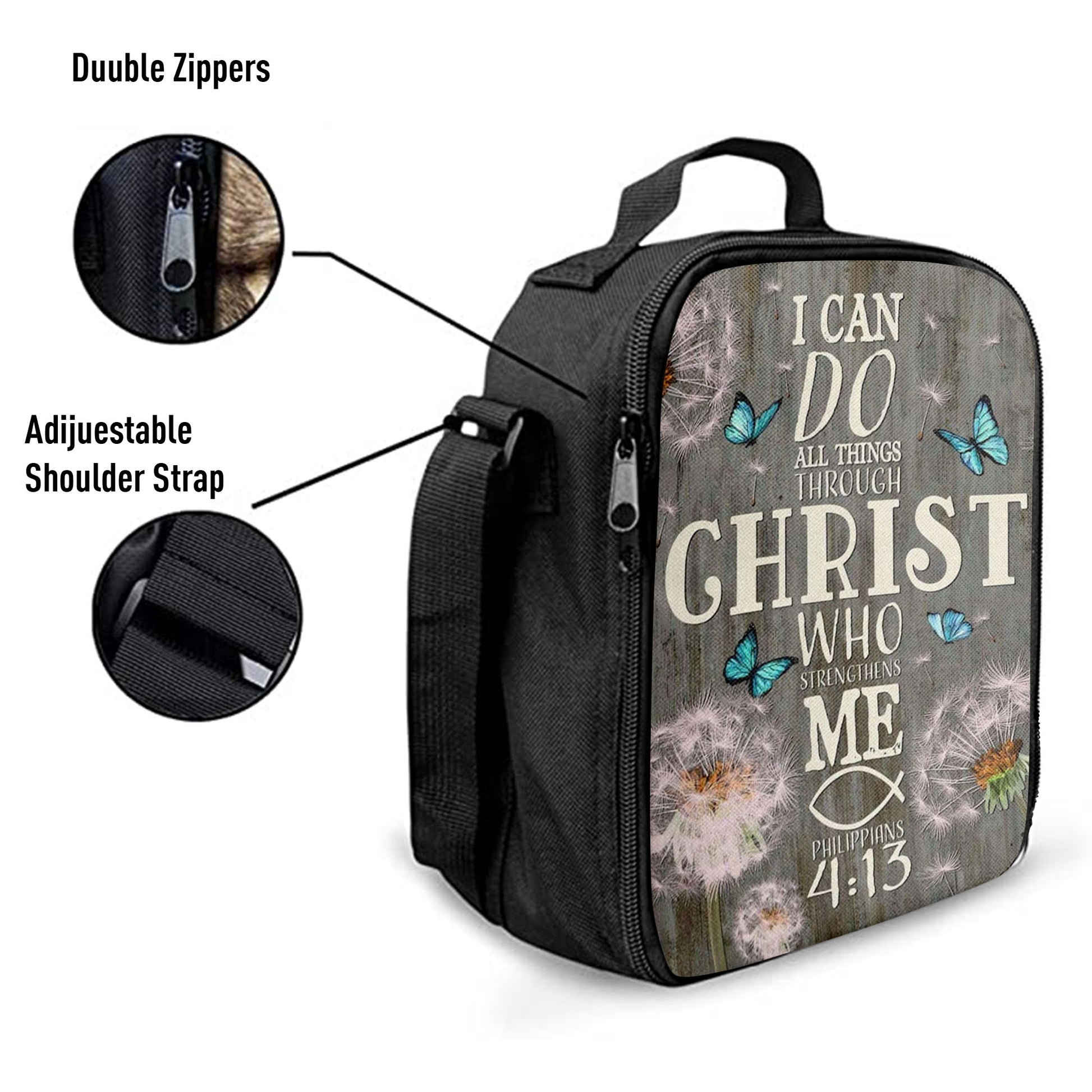 Christian Lunch Bag, Bible Verse I Can Do All Things Through Christ Dandelion Lunch Bag, Lunch Bag, Lunch Bags For Adults