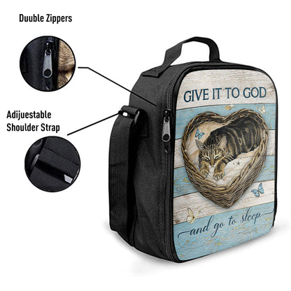 Christian Lunch Bag, Blue Butterfly Cat Give It To God And Go To Sleep Lunchbag, Lunch Bag, Lunch Bags For Adults