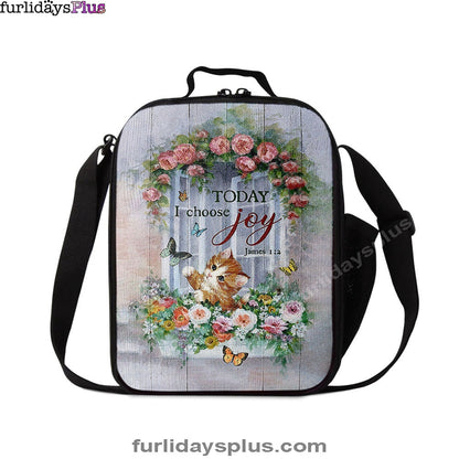 Christian Lunch Bag, Cat Butterflies Today I Choose Joy Lunchbag, Lunch Bag, Lunch Bags For Adults