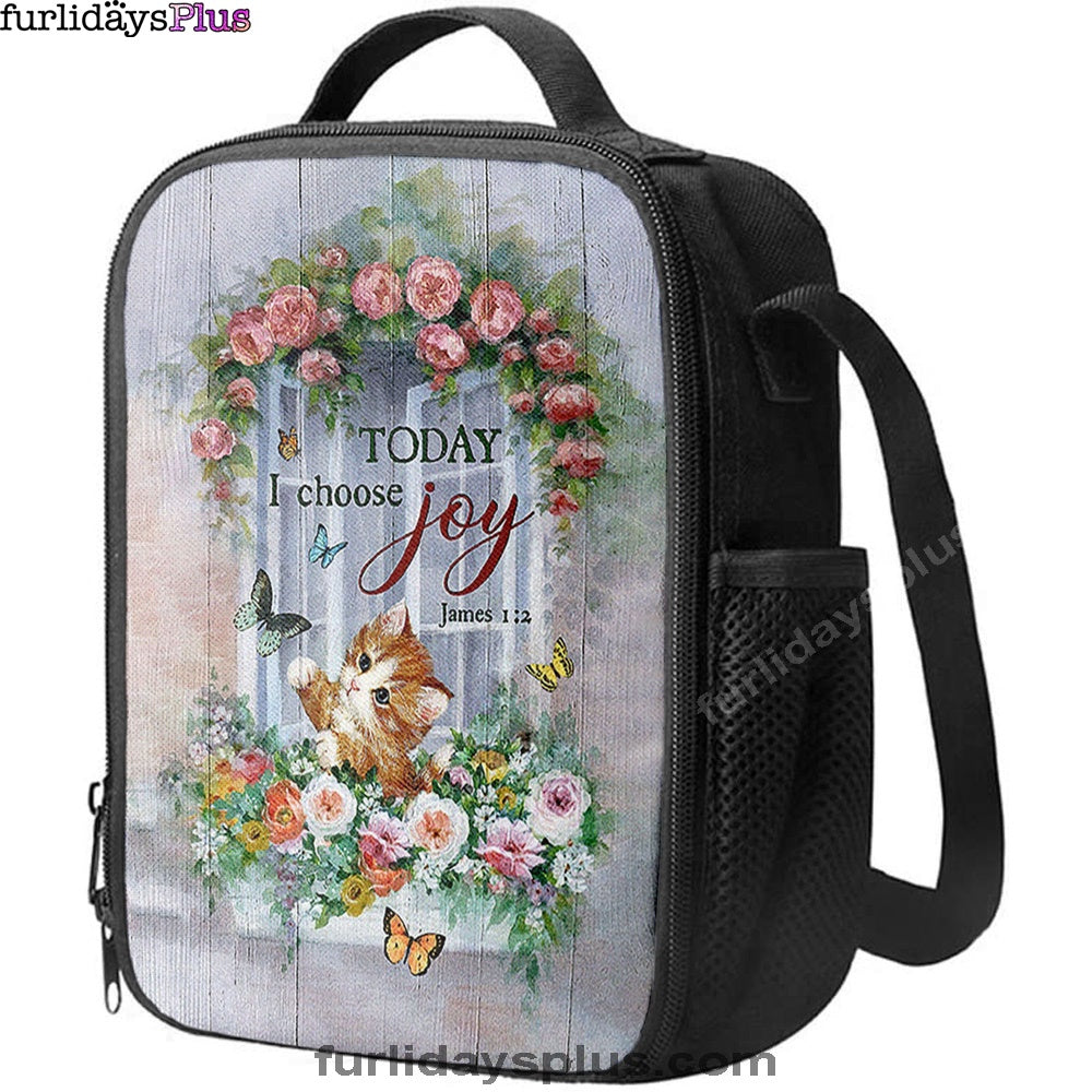 Christian Lunch Bag, Cat Butterflies Today I Choose Joy Lunchbag, Lunch Bag, Lunch Bags For Adults