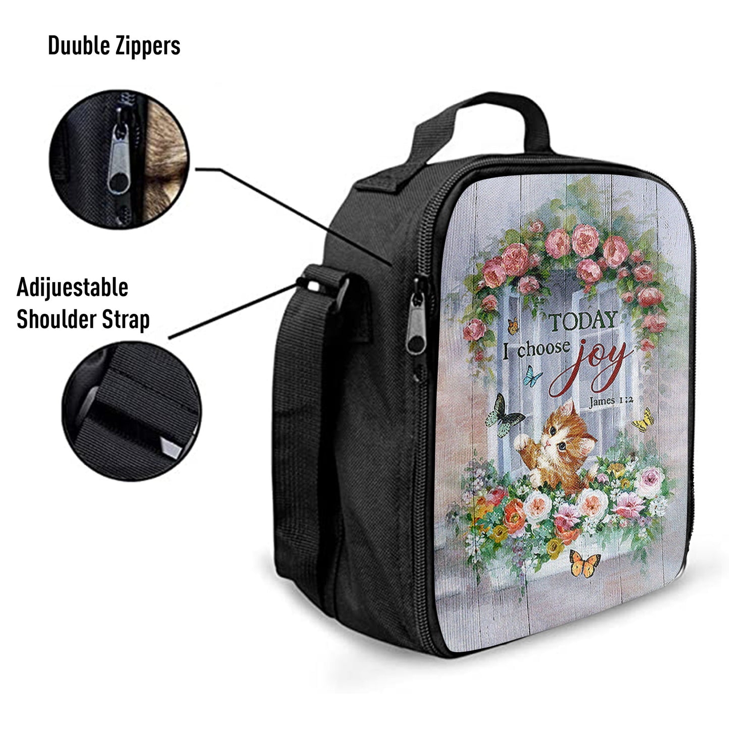 Christian Lunch Bag, Cat Butterflies Today I Choose Joy Lunchbag, Lunch Bag, Lunch Bags For Adults