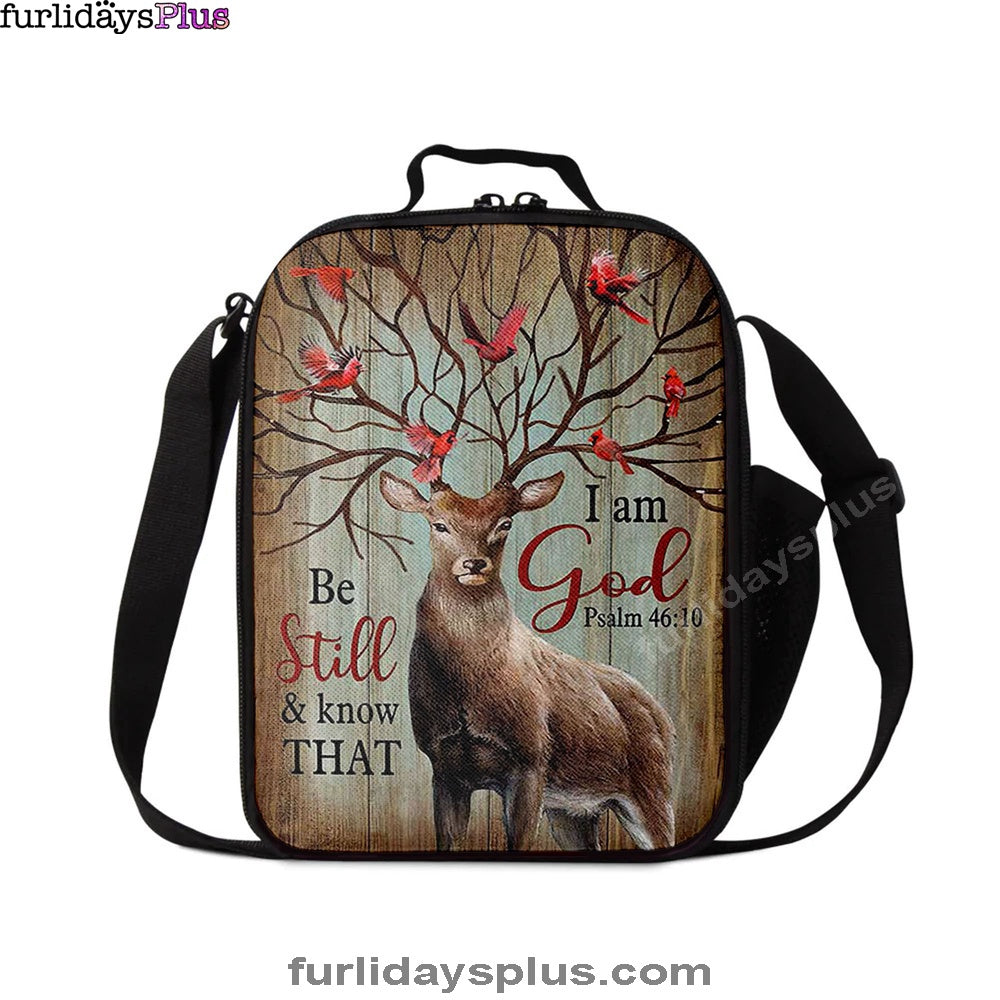 Christian Lunch Bag, Deer Cardinal Be Still And Know That I Am God Lunchbag, Lunch Bag, Lunch Bags For Adults