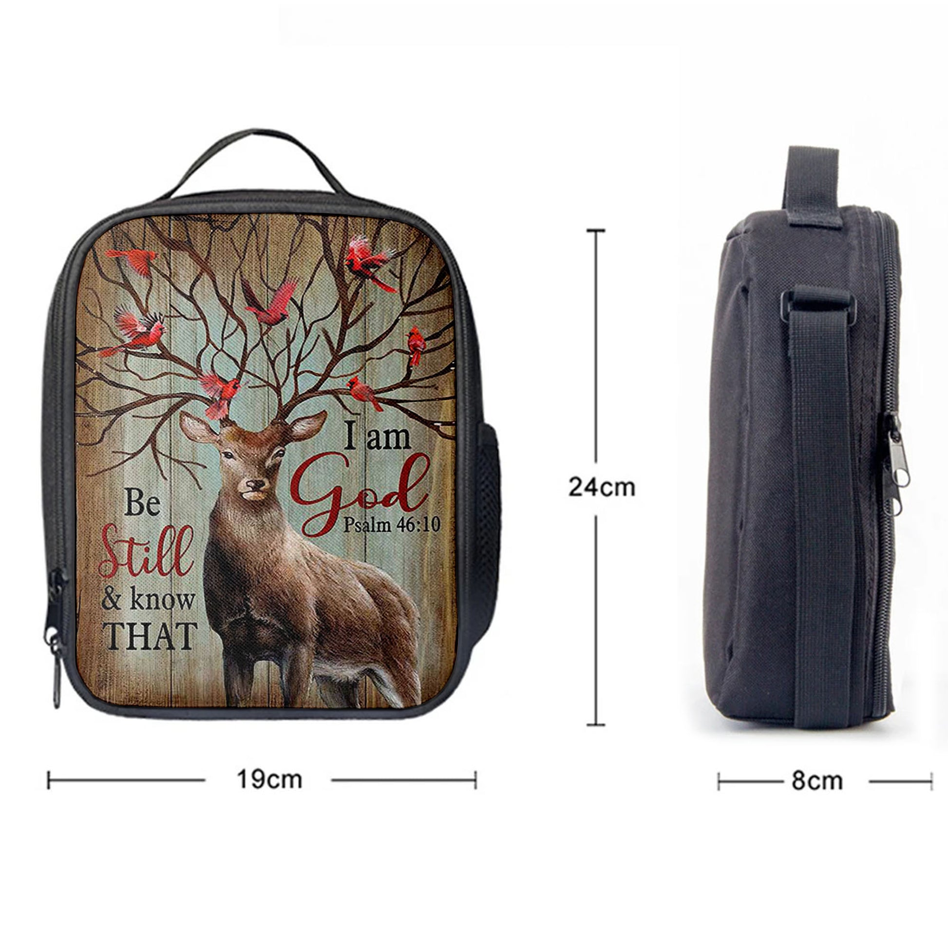 Christian Lunch Bag, Deer Cardinal Be Still And Know That I Am God Lunchbag, Lunch Bag, Lunch Bags For Adults