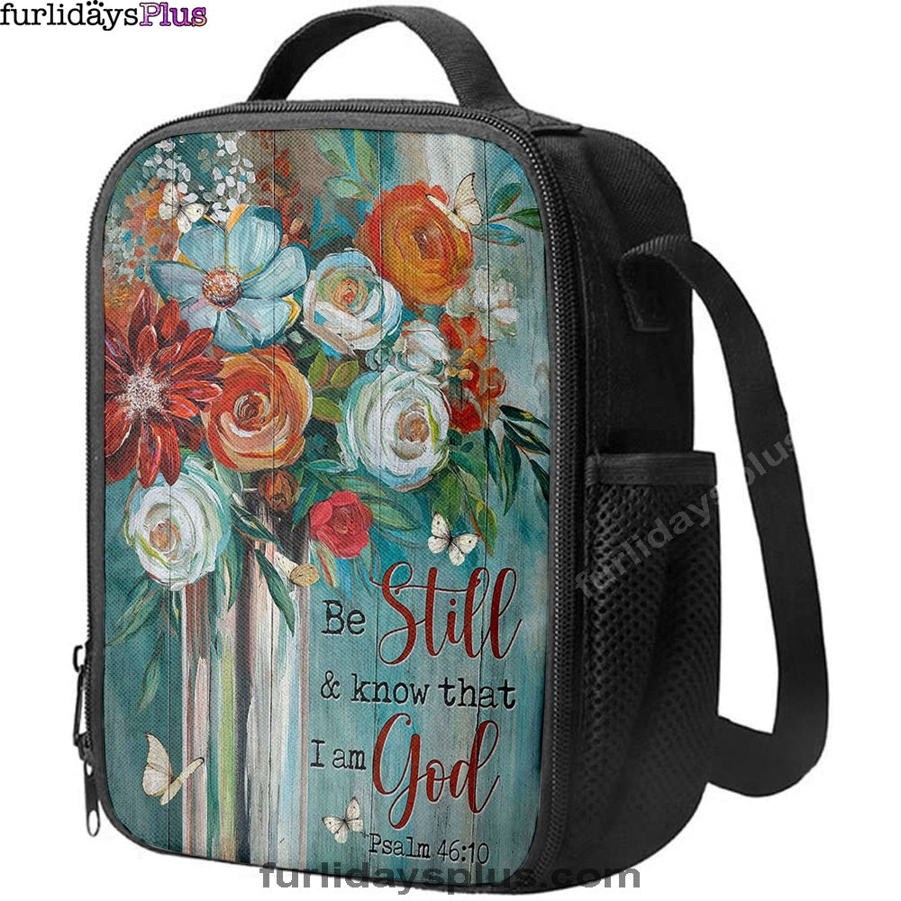Christian Lunch Bag, Flower Butterfly Be Still And Know That I Am God Lunchbag, Lunch Bag, Lunch Bags For Adults