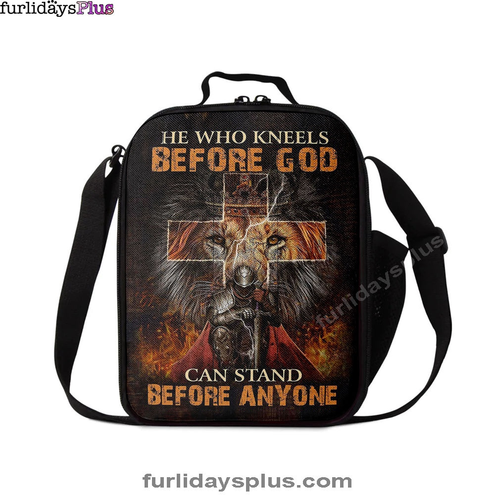 Christian Lunch Bag, Lunch Bag, He Who Kneels Before God Lunchbag, Warrior Of Christ Lion Of Judah Lunchbag, Christian Art