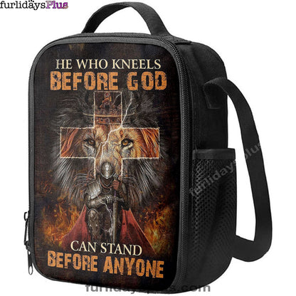 Christian Lunch Bag, Lunch Bag, He Who Kneels Before God Lunchbag, Warrior Of Christ Lion Of Judah Lunchbag, Christian Art