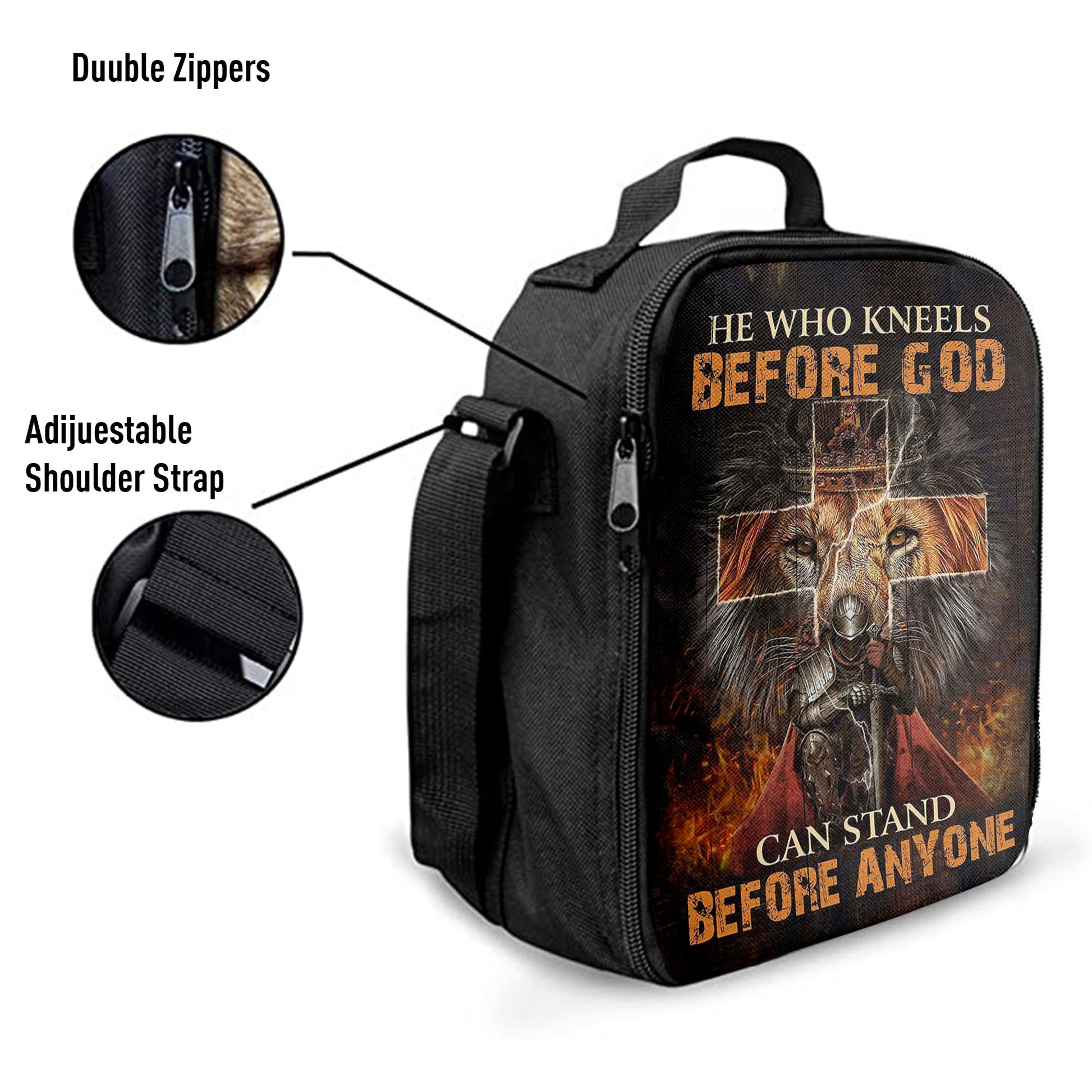Christian Lunch Bag, Lunch Bag, He Who Kneels Before God Lunchbag, Warrior Of Christ Lion Of Judah Lunchbag, Christian Art