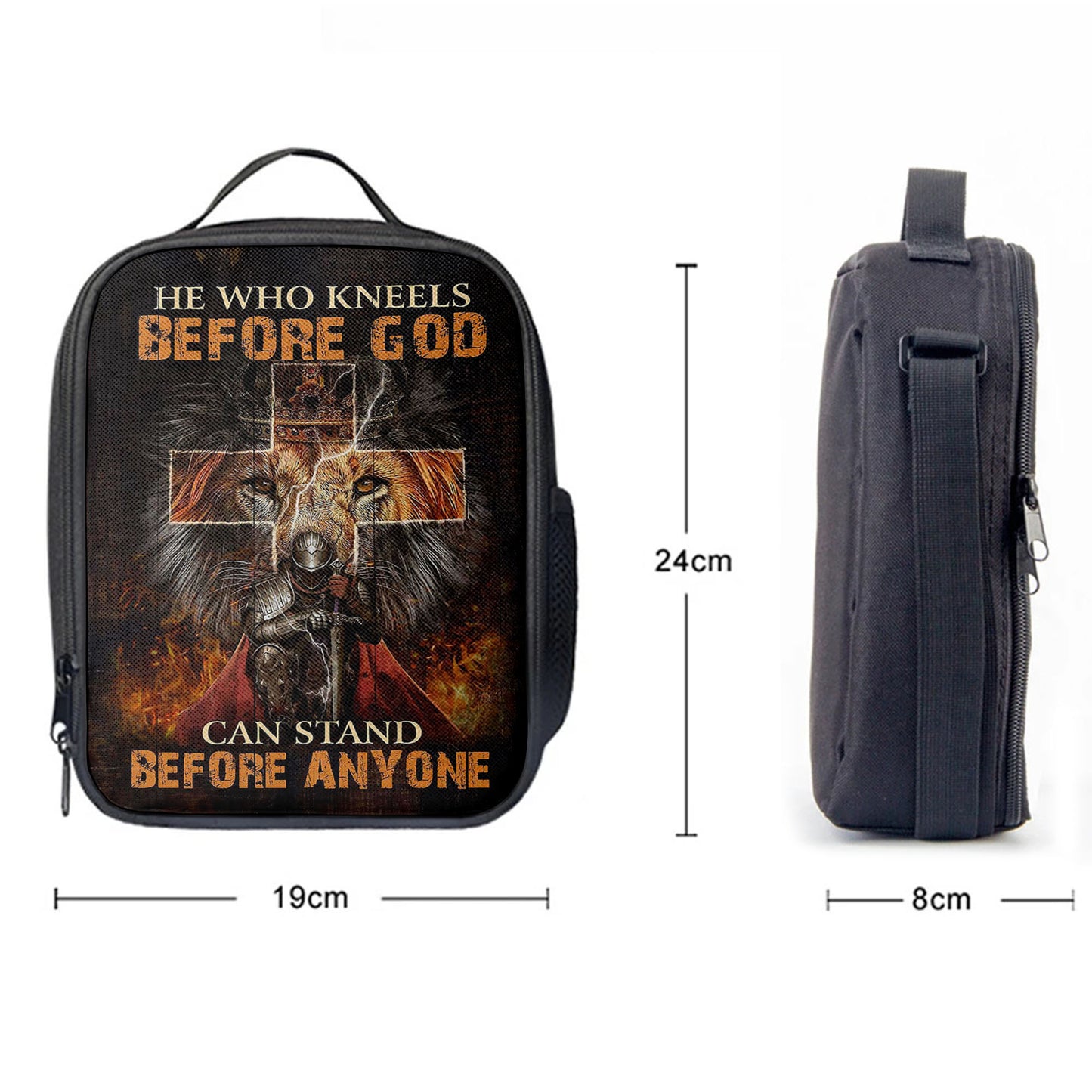 Christian Lunch Bag, Lunch Bag, He Who Kneels Before God Lunchbag, Warrior Of Christ Lion Of Judah Lunchbag, Christian Art