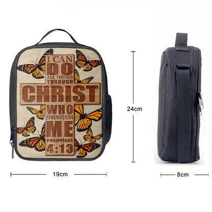 Christian Lunch Bag, Lunch Bag, I Can Do All Things Through Christ Who Strengthens Me Cross Orange Butterfly Lunch Bag, Lunch Bags For Adults