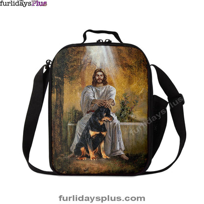 Christian Lunch Bag, Lunch Bag, Jesus And Rottweiler Dog Lunch Bag, Lunch Bags For Adults