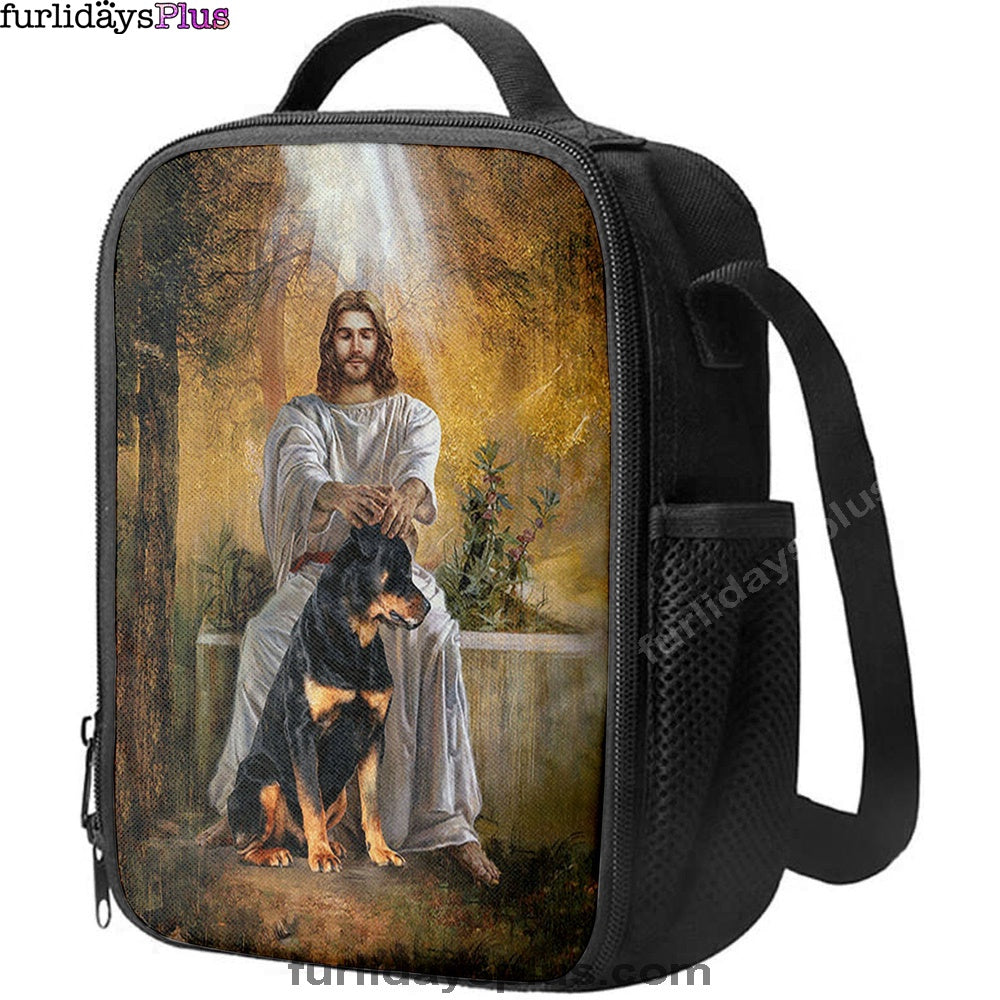 Christian Lunch Bag, Lunch Bag, Jesus And Rottweiler Dog Lunch Bag, Lunch Bags For Adults