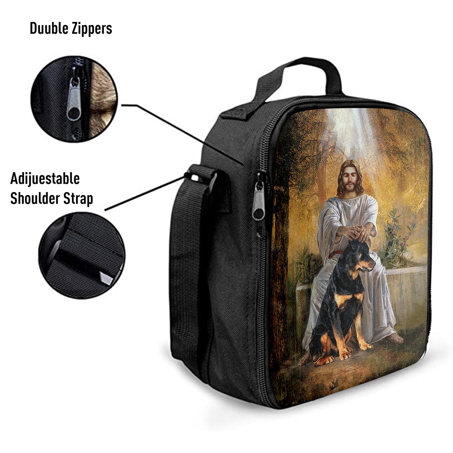 Christian Lunch Bag, Lunch Bag, Jesus And Rottweiler Dog Lunch Bag, Lunch Bags For Adults