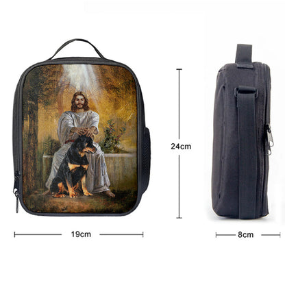 Christian Lunch Bag, Lunch Bag, Jesus And Rottweiler Dog Lunch Bag, Lunch Bags For Adults