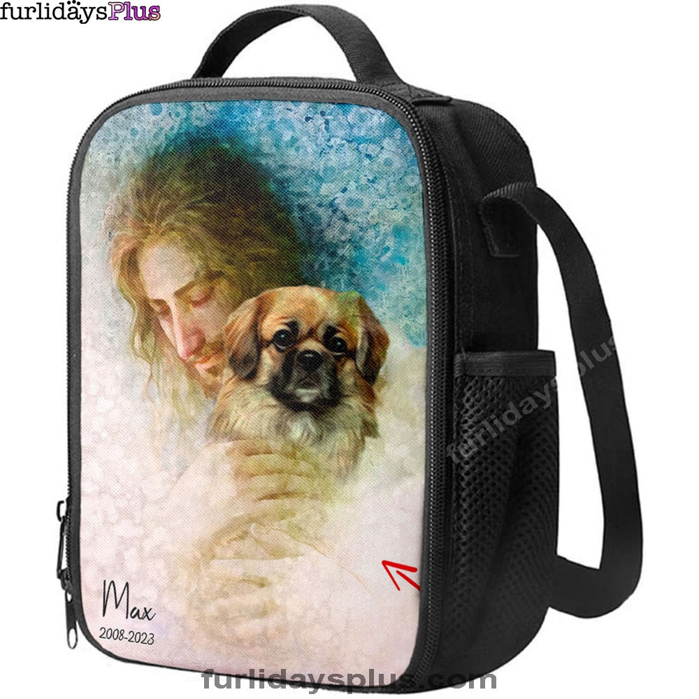 Christian Lunch Bag, Lunch Bag, Jesus Holding A Dog Custom Lunch Bag, Personalized Pet Memorial Lunchbag, Pet Memorial Gifts, Lunch Bags For Adults