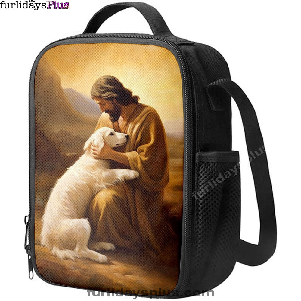 Christian Lunch Bag, Lunch Bag, Jesus Holding A Dog Lunchbag, Lunch Bags For Adults