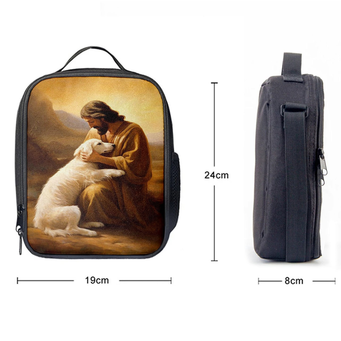 Christian Lunch Bag, Lunch Bag, Jesus Holding A Dog Lunchbag, Lunch Bags For Adults