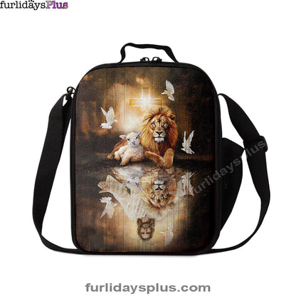 Christian Lunch Bag, Lunch Bag, Jesus Lion Lamb Of God And Dove Lunchbag, Christian Art, Lunch Bags For Adults