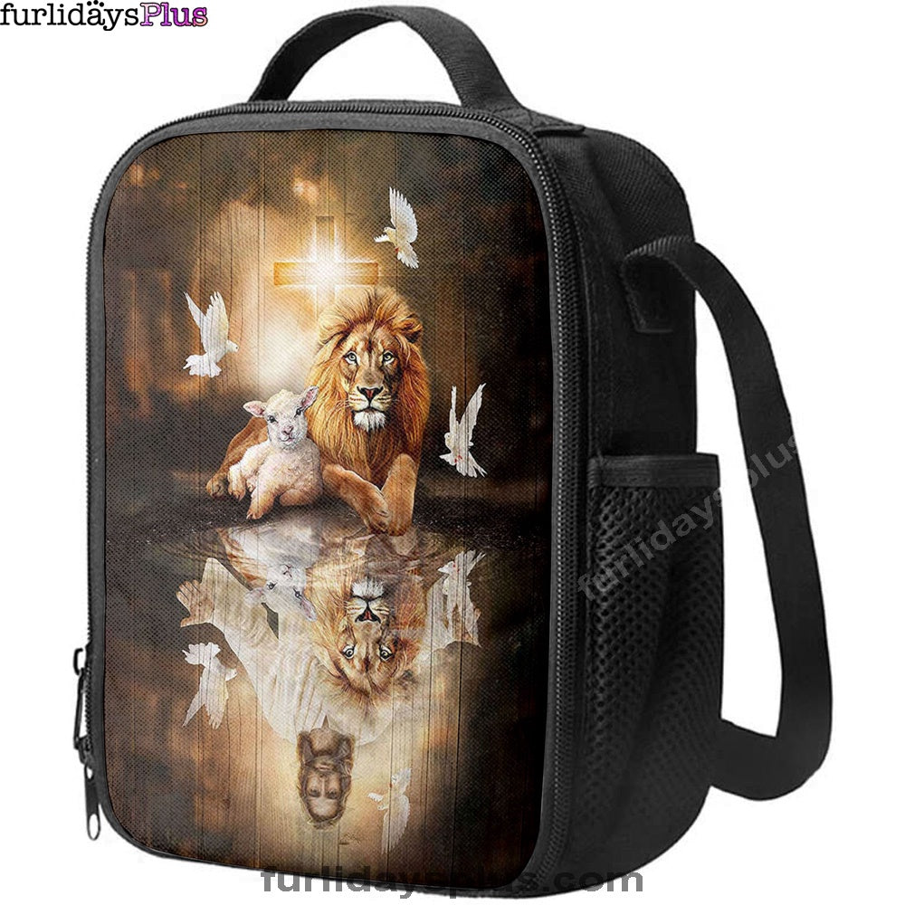 Christian Lunch Bag, Lunch Bag, Jesus Lion Lamb Of God And Dove Lunchbag, Christian Art, Lunch Bags For Adults