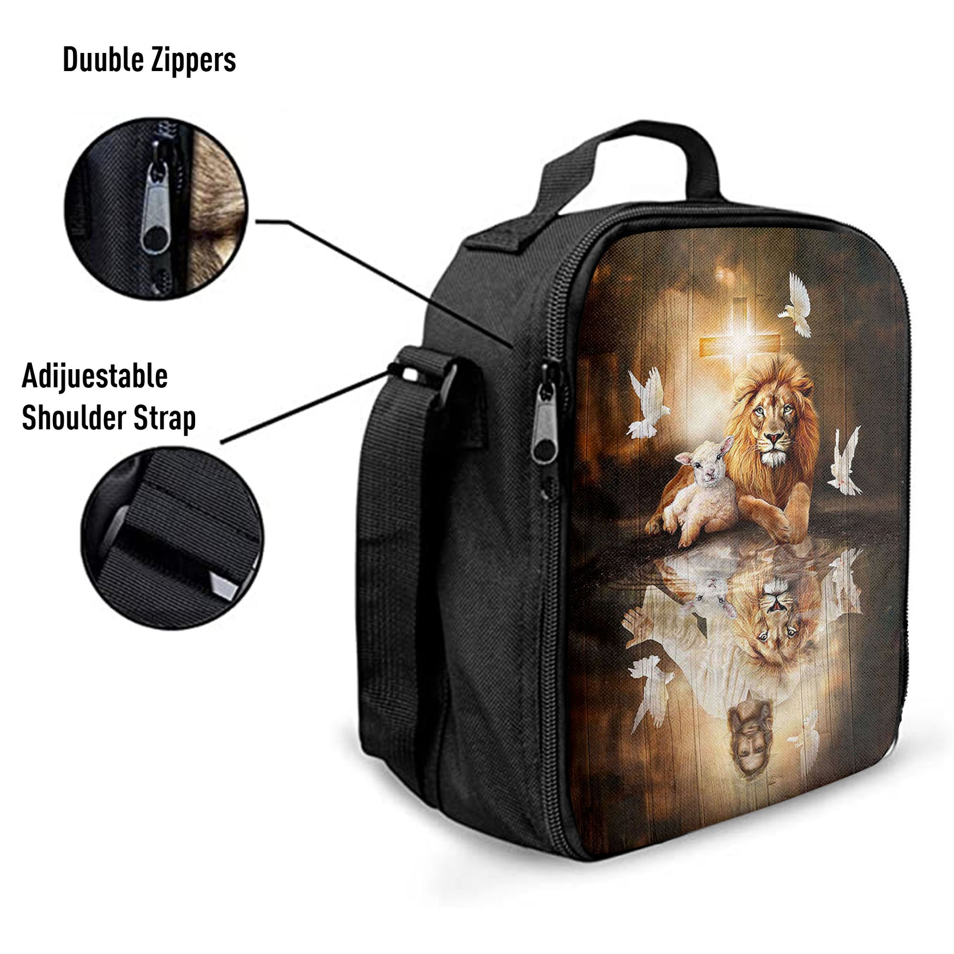 Christian Lunch Bag, Lunch Bag, Jesus Lion Lamb Of God And Dove Lunchbag, Christian Art, Lunch Bags For Adults