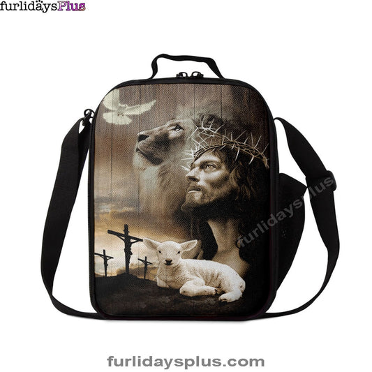 Christian Lunch Bag, Lunch Bag, Jesus Lion Sheep Cross Dove Lunchbag, Lunch Bags For Adults