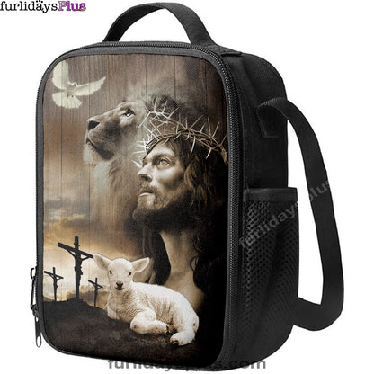 Christian Lunch Bag, Lunch Bag, Jesus Lion Sheep Cross Dove Lunchbag, Lunch Bags For Adults