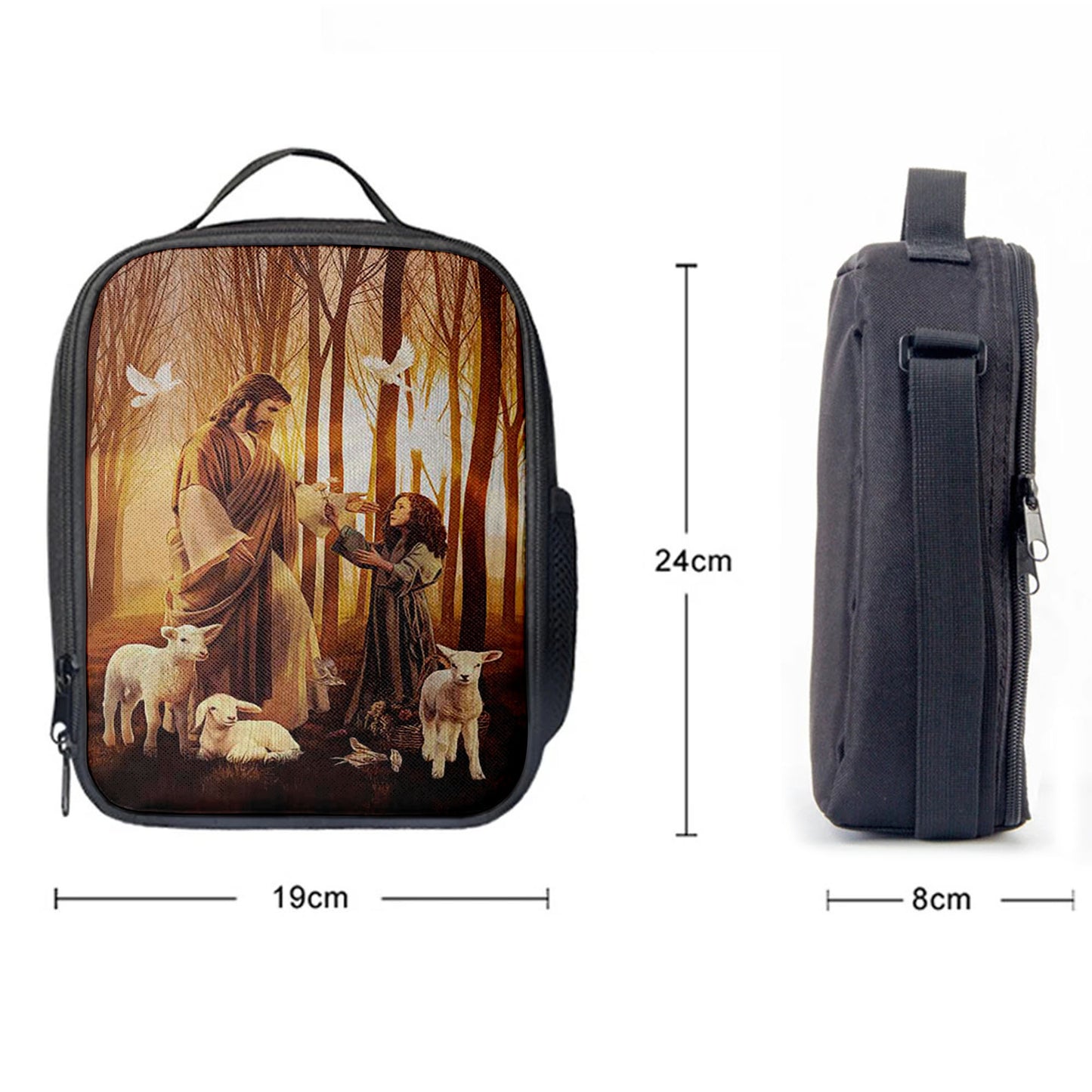 Christian Lunch Bag, Lunch Bag, Jesus Little Girl Lamb Of God White Dove Lunch Bag, Lunch Bags For Adults