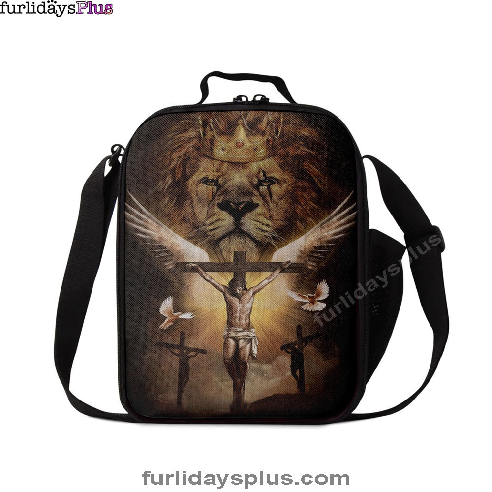 Christian Lunch Bag, Lunch Bag, Jesus On The Cross Lion Lunchbag, Lunch Bags For Adults