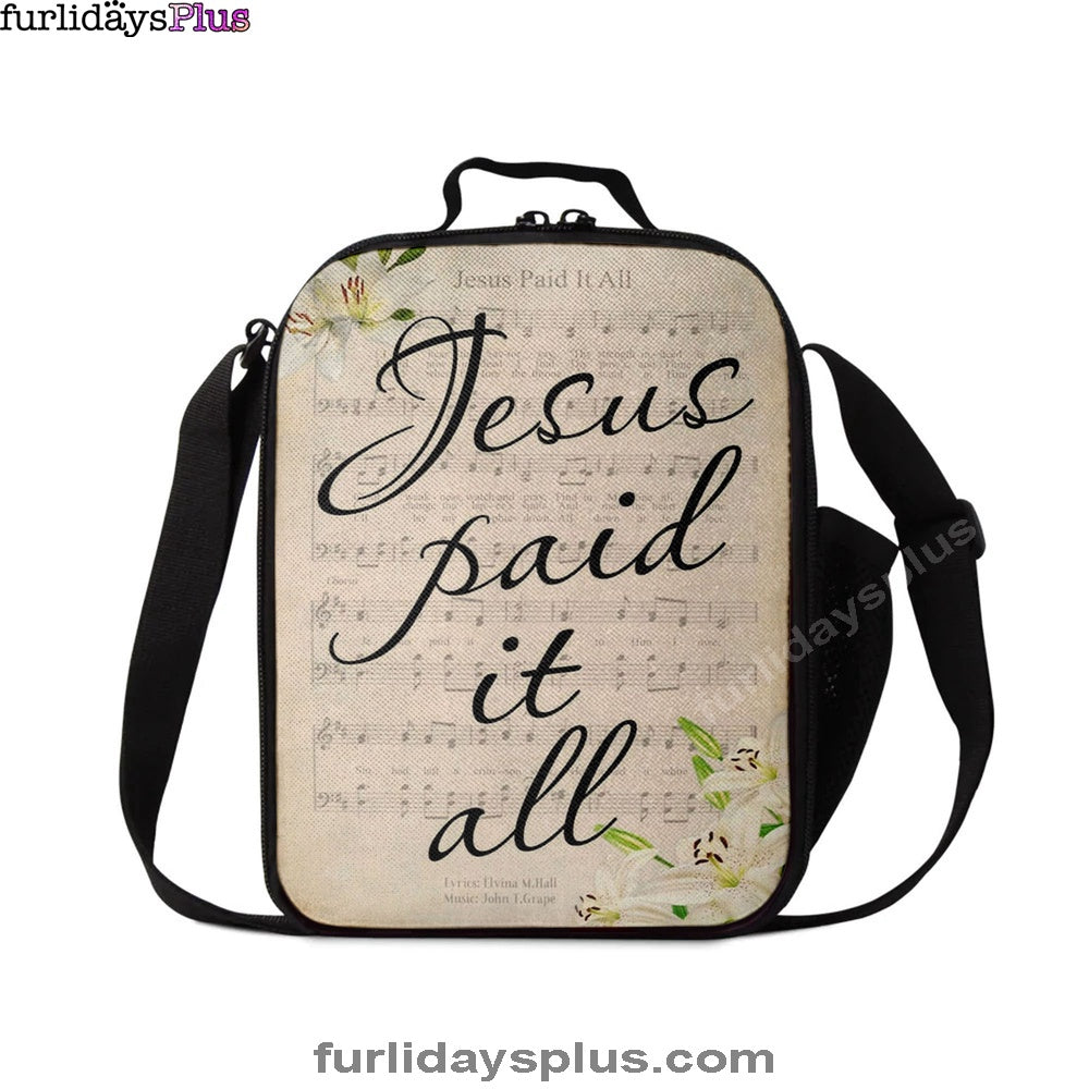 Christian Lunch Bag, Lunch Bag, Jesus Paid It All Sheet Music Lunch Bag, Easter Lunch Bag, Lunch Bags For Adults