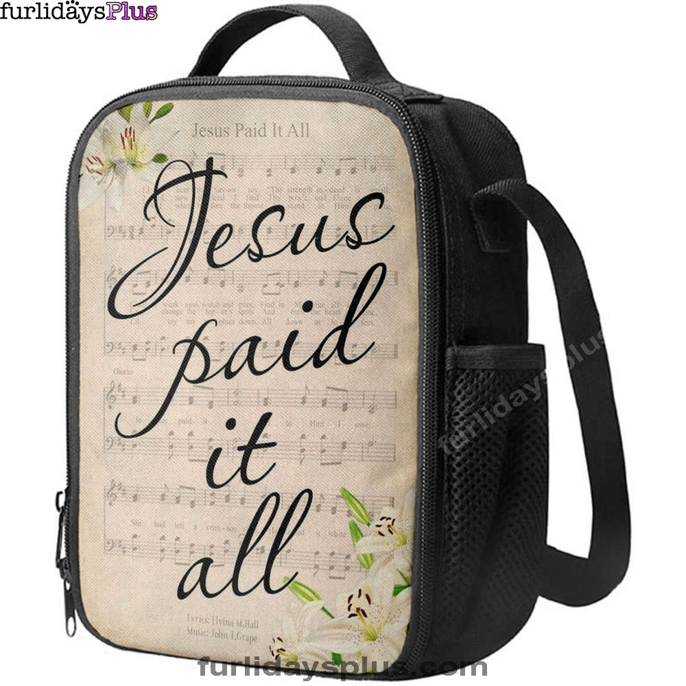 Christian Lunch Bag, Lunch Bag, Jesus Paid It All Sheet Music Lunch Bag, Easter Lunch Bag, Lunch Bags For Adults