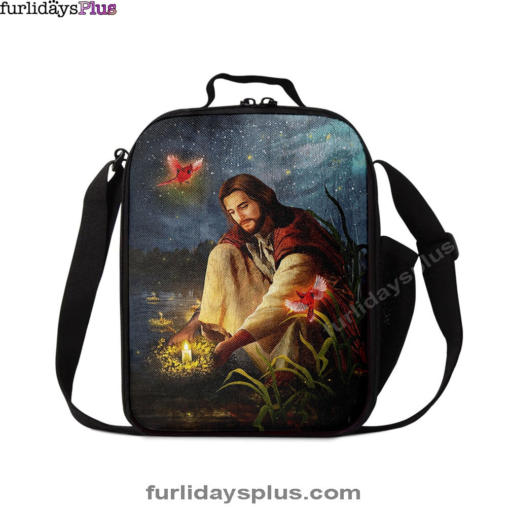 Christian Lunch Bag, Lunch Bag, Jesus Painting Red Cardinal Advent Candles Lunch Bag, Lunch Bags For Adults