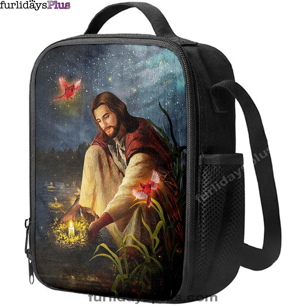 Christian Lunch Bag, Lunch Bag, Jesus Painting Red Cardinal Advent Candles Lunch Bag, Lunch Bags For Adults