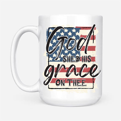 Christian Mug, American Flag, God Shed His Grace On Thee Coffee Mug, Religious Coffee Mugs, Scripture Coffee Mugs