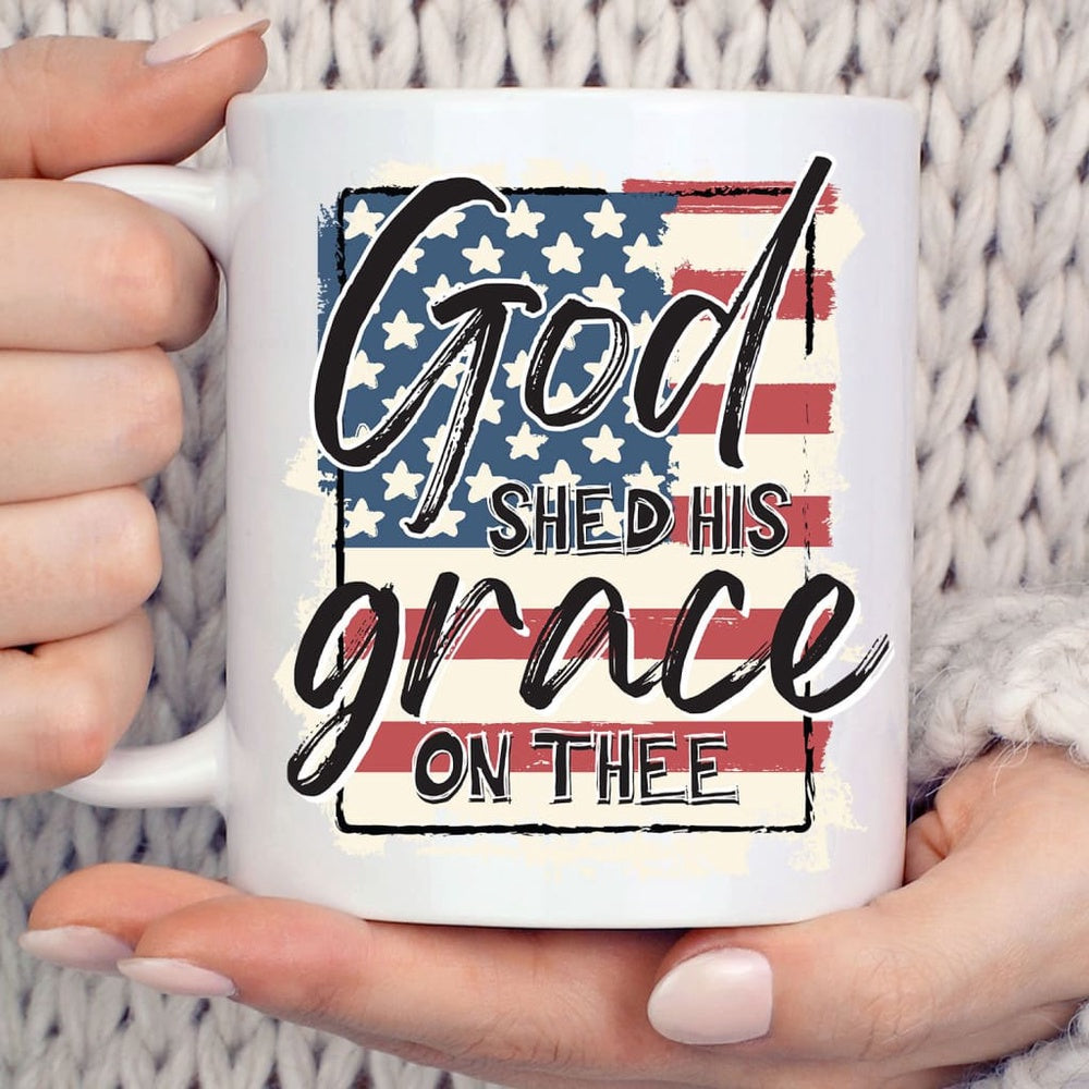 Christian Mug, American Flag, God Shed His Grace On Thee Coffee Mug, Religious Coffee Mugs, Scripture Coffee Mugs