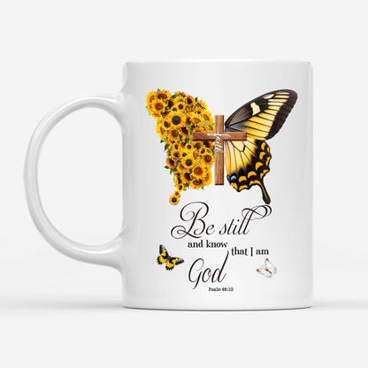 Christian Mug, Be Still And Know Psalm 4610, Faith Cross, Butterfly, Coffee Mug, Religious Coffee Mugs, Scripture Coffee Mugs