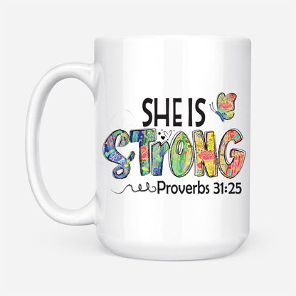 Christian Mug, Christian Coffee Mug She Is Strong Proverbs 3125, Butterfly, Religious Coffee Mugs, Scripture Coffee Mugs