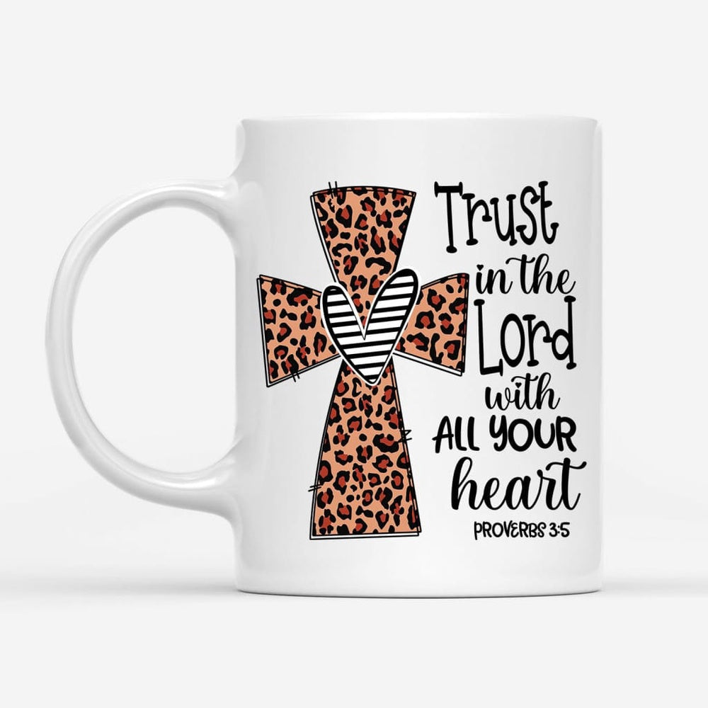 Christian Mug, Christian Coffee Mug Trust In The Lord With All Your Heart Leopard, Religious Coffee Mugs, Scripture Coffee Mugs
