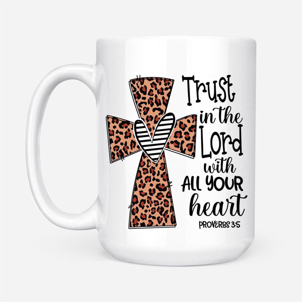Christian Mug, Christian Coffee Mug Trust In The Lord With All Your Heart Leopard, Religious Coffee Mugs, Scripture Coffee Mugs