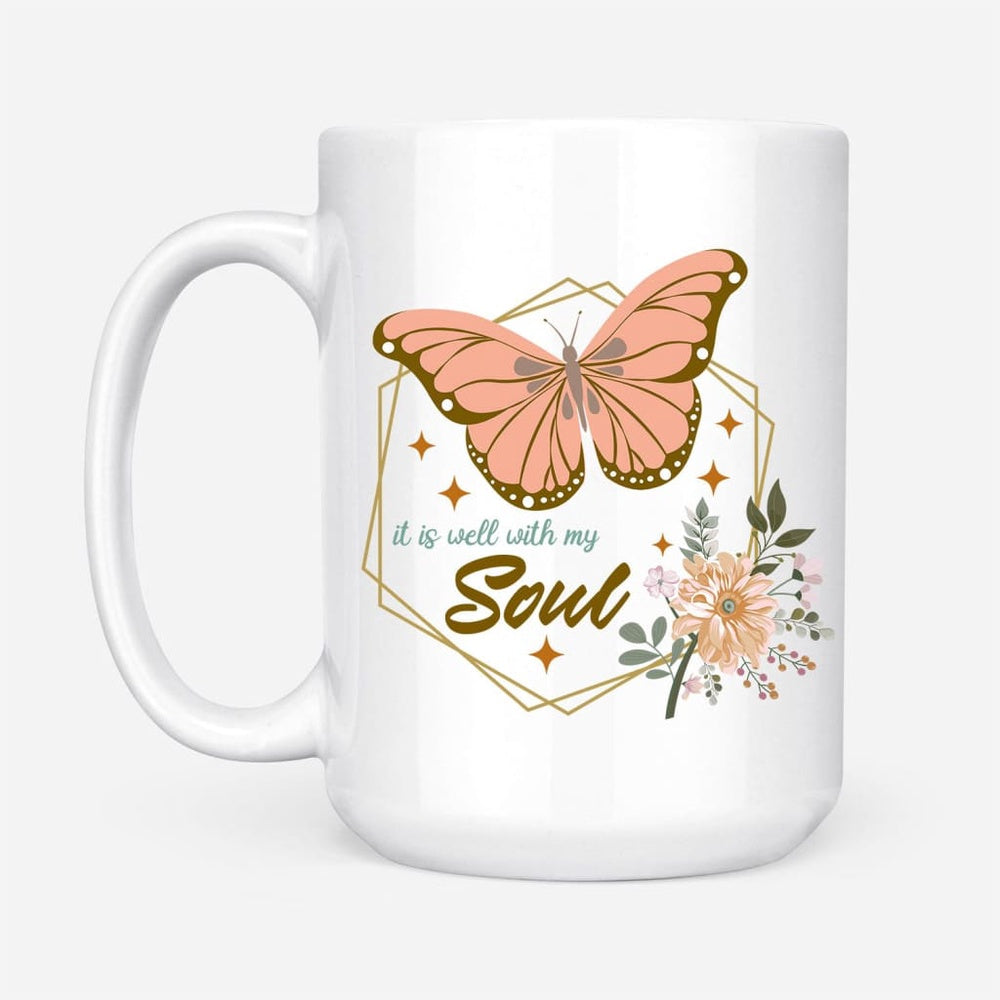 Christian Mug, Flowers Butterfly It Is Well With My Soul Mug, Religious Coffee Mugs, Scripture Coffee Mugs