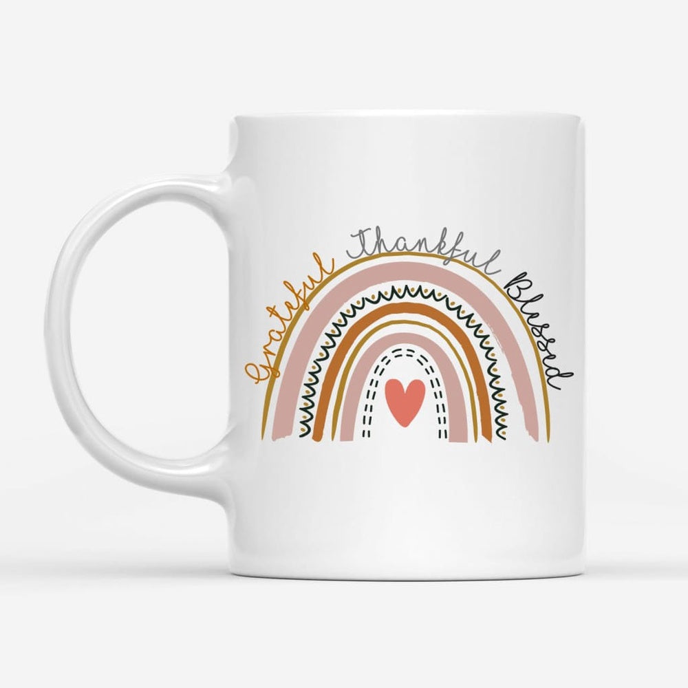 Christian Mug, Grateful Thankful Blessed Rainbow Coffee Mug, Religious Coffee Mugs, Scripture Coffee Mugs