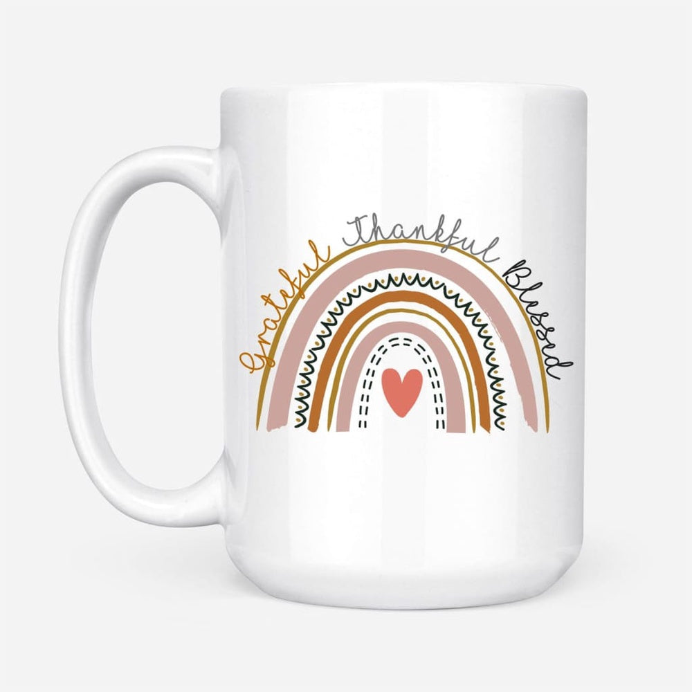 Christian Mug, Grateful Thankful Blessed Rainbow Coffee Mug, Religious Coffee Mugs, Scripture Coffee Mugs