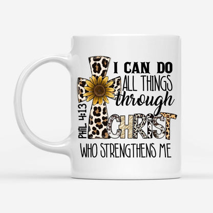 Christian Mug, Philippians 413 I Can Do All Things Through Christ, Leopard Cross, Coffee Mug, Religious Coffee Mugs, Scripture Coffee Mugs
